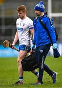 19 March 2023; Iarlaith Daly of Waterford with team physiotherapist Michael O’Sullivan after the Allianz Hurling League Division 1 Group B match between Waterford and Kilkenny at UPMC Nowlan Park in Kilkenny. Photo by Piaras Ó Mídheach/Sportsfile
