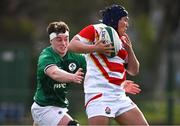 22 March 2023; Sosuke Hiyama of Japan is tackled by Richard Whelan of Ireland during the Under-19 Rugby International match between Ireland and Japan at Lakelands Park in Dublin. Photo by Harry Murphy/Sportsfile