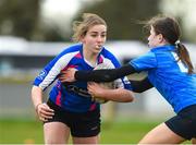 22 March 2023; Megan Sinnott of Presentation Secondary School Wexford in action against Wilson Hospital, Westmeath during the Junior Final Wilson Hospital, Westmeath v Presentation Secondary School Wexford at the Leinster Rugby Girls x7s Finals Day at Cill Dara RFC in Kildare. Photo by Matt Browne/Sportsfile