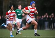 22 March 2023; Tsubasa Moriyama of Japan on his way to scoring his side's second try during the Under-19 Rugby International match between Ireland and Japan at Lakelands Park in Dublin. Photo by Harry Murphy/Sportsfile