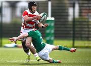 22 March 2023; Shutaro Nishi of Japan is tackled by Tadhg Brophy of Ireland during the Under-19 Rugby International match between Ireland and Japan at Lakelands Park in Dublin. Photo by Harry Murphy/Sportsfile
