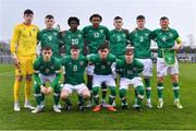22 March 2023; The Republic of Ireland squad; back row, from left, Reece Byrne, Mark O'Mahony, Franco Umeh, James Golding, Sean Grehan, Alex Murphy and Edward McJannet; front row, from left, Sam Curtis, James McManus, Kevin Zefi and Harry Vaughan before the UEFA European Under-19 Championship Elite Round match between Republic of Ireland and Slovakia at Ferrycarrig Park in Wexford. Photo by Piaras Ó Mídheach/Sportsfile