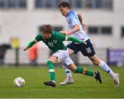 22 March 2023; Harry Vaughan of Republic of Ireland in action against Leo Sauer of Slovakia during the UEFA European Under-19 Championship Elite Round match between Republic of Ireland and Slovakia at Ferrycarrig Park in Wexford. Photo by Piaras Ó Mídheach/Sportsfile
