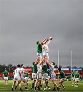 19 March 2023; Lewis Chessum of England in action against Conor O’Tighearnaigh of Ireland during the U20 Six Nations Rugby Championship match between Ireland and England at Musgrave Park in Cork. Photo by David Fitzgerald/Sportsfile