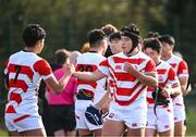 22 March 2023; Kenshin Shimizu, centre, and Kotaro Okawa of Japan after their side's victory in the Under-19 Rugby International match between Ireland and Japan at Lakelands Park in Dublin. Photo by Harry Murphy/Sportsfile