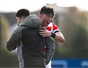 22 March 2023; Tomonosuke Shiromabu of Japan, right,  after his side's victory in during the Under-19 Rugby International match between Ireland and Japan at Lakelands Park in Dublin. Photo by Harry Murphy/Sportsfile