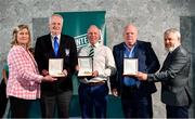 22 March 2023; In attendance during the Volunteers in Sport Awards are from left, Federation of Irish Sport Chairperson Clare McGrath, Martin Shankey Smith from Naomh Conall GAA, Donegal, Mickey Redmond from Saval GAC, Down, Micky Fleming from Churchlands Golden gloves, Derry, and Head of Sport, Louth Sports Partnership and Louth County Council, Graham Russell, at The Crowne Plaza in Blanchardstown, Dublin. Photo by Sam Barnes/Sportsfile