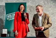 22 March 2023; Michael Cox from Park Rangers AFC, Waterford, is interviewed by MC Gráinne McElwain during the Volunteers in Sport Awards at The Crowne Plaza in Blanchardstown, Dublin. Photo by Sam Barnes/Sportsfile