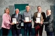 22 March 2023; In attendance during the Volunteers in Sport Awards are, from left, Federation of Irish Sport Chairperson Clare McGrath, Niall O’Sullivan from Clonmel Athletic Club, Tipperary, Joe Chawke from Dooneen AC, Limerick, Michael Cox from Park Rangers AFC, Waterford, and Head of Sport, Louth Sports Partnership and Louth County Council, Graham Russell, at The Crowne Plaza in Blanchardstown, Dublin. Photo by Sam Barnes/Sportsfile