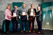 22 March 2023; In attendance during the Volunteers in Sport Awards are, from left, Federation of Irish Sport Chairperson Clare McGrath, Niall O’Sullivan from Clonmel Athletic Club, Tipperary, Joe Chawke from Dooneen AC, Limerick, Michael Cox from Park Rangers AFC, Waterford, and Head of Sport, Louth Sports Partnership and Louth County Council, Graham Russell, at The Crowne Plaza in Blanchardstown, Dublin. Photo by Sam Barnes/Sportsfile