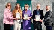 22 March 2023; In attendance during the Volunteers in Sport Awards are, from left, Federation of Irish Sport Chairperson Clare McGrath, Déirdre Orme from Crookwood GAA, Westmeath, Aislinn Nugent from Valleymount LGFA, Wicklow, Denis Cadogan from Horeswood GAA & Handball Club, Wexford, and Head of Sport, Louth Sports Partnership and Louth County Council, Graham Russell, at The Crowne Plaza in Blanchardstown, Dublin. Photo by Sam Barnes/Sportsfile