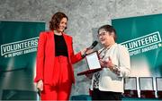 22 March 2023; MC Gráinne McElwain interviews Marie Thompson from Abbeyleix Hockey Club, Laois, during the Volunteers in Sport Awards at The Crowne Plaza in Blanchardstown, Dublin. Photo by Sam Barnes/Sportsfile