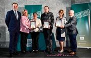 22 March 2023; In attendance during the Volunteers in Sport Awards are, from left, Minister of State for Sport and Physical Education, Thomas Byrne TD, Federation of Irish Sport Chairperson Clare McGrath, Marie  Thompson from Abbeyleix Hockey Club, Laois,Grzegorz Wiechec from Longford Smashers Volleyball Club, Longford, Carmel O’Neill from Paulstown Boxing Club, Kilkenny, and Head of Sport, Louth Sports Partnership and Louth County Council, Graham Russell, at The Crowne Plaza in Blanchardstown, Dublin. Photo by Sam Barnes/Sportsfile