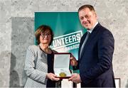 22 March 2023; Carmel O’Neill from Paulstown Boxing Club, Kilkenny, receives her award from Minister of State for Sport and Physical Education, Thomas Byrne TD, during the Volunteers in Sport Awards at The Crowne Plaza in Blanchardstown, Dublin. Photo by Sam Barnes/Sportsfile