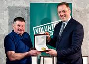 22 March 2023; John Jacob from Carlow Muay Thai, Carlow, left, receives his award from Minister of State for Sport and Physical Education, Thomas Byrne TD, during the Volunteers in Sport Awards at The Crowne Plaza in Blanchardstown, Dublin. Photo by Sam Barnes/Sportsfile
