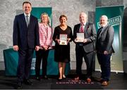 22 March 2023; In attendance during the Volunteers in Sport Awards are, from left, Minister of State for Sport and Physical Education, Thomas Byrne TD, Federation of Irish Sport Chairperson Clare McGrath, Kay Curley from Sligo Tennis Club, Sligo, Frank Grehan from  St.Aidans GAA Club, Roscommon, and Head of Sport, Louth Sports Partnership and Louth County Council, Graham Russell, at The Crowne Plaza in Blanchardstown, Dublin. Photo by Sam Barnes/Sportsfile