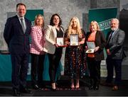 22 March 2023; In attendance during the Volunteers in Sport Awards are, from left, Minister of State for Sport and Physical Education, Thomas Byrne TD, Federation of Irish Sport Chairperson Clare McGrath, Deirdre Maloney Reid from Moy Davitts GAA Club, Mayo, Eimear Doonan from Fenagh GAA, Leitrim, and Catherine Moore from Greenfields Hockey Club, Galway, and Head of Sport, Louth Sports Partnership and Louth County Council, Graham Russell, at The Crowne Plaza in Blanchardstown, Dublin. Photo by Sam Barnes/Sportsfile