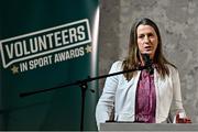 22 March 2023; Federation of Irish Sport Chief Executive Officer Mary O'Connor speaking during the Volunteers in Sport Awards at The Crowne Plaza in Blanchardstown, Dublin. Photo by Sam Barnes/Sportsfile
