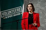 22 March 2023; MC Gráinne McElwain speaking during the Volunteers in Sport Awards at The Crowne Plaza in Blanchardstown, Dublin. Photo by Sam Barnes/Sportsfile