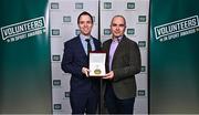 22 March 2023; Award winner Martin Cassidy from Omagh Futsal Club,Tyrone, left, with David Alonso during the Volunteers in Sport Awards at The Crowne Plaza in Blanchardstown, Dublin. Photo by Sam Barnes/Sportsfile