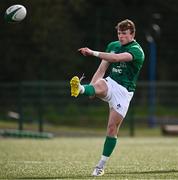 22 March 2023; Jack Murphy of Ireland kicks during the Under-19 Rugby International match between Ireland and Japan at Lakelands Park in Dublin. Photo by Harry Murphy/Sportsfile