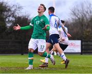 22 March 2023; Thomas Lonergan of Republic of Ireland reacts after a missed chance during the UEFA European Under-19 Championship Elite Round match between Republic of Ireland and Slovakia at Ferrycarrig Park in Wexford. Photo by Piaras Ó Mídheach/Sportsfile
