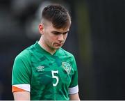 22 March 2023; Sean Grehan of Republic of Ireland leaves the pitch after his side's defeat in the UEFA European Under-19 Championship Elite Round match between Republic of Ireland and Slovakia at Ferrycarrig Park in Wexford. Photo by Piaras Ó Mídheach/Sportsfile