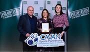 22 March 2023; Award winner Breda Galligan from Castletara Camogie Club, Cavan, centre, with her husband John Galligan and Cavan Sports Partnership Sports Coordinator Nadine McCormilla during the Volunteers in Sport Awards at The Crowne Plaza in Blanchardstown, Dublin. Photo by Sam Barnes/Sportsfile