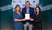 22 March 2023; Award winner Paul McGibney from Kilrush Basketball Club, Clare, with Clare Sports Partnership Finance & Governance Manager Catherine Ryan, left, and Grace Howard during the Volunteers in Sport Awards at The Crowne Plaza in Blanchardstown, Dublin. Photo by Sam Barnes/Sportsfile