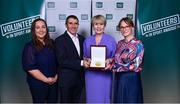 22 March 2023; Award winner Aislinn Nugent from Valleymount LGFA, Wicklow, third from left, alongside her husband Liam Reid, Wicklow Sports Partnership Co-ordinator Aisling Hubbard and Wicklow Local Sports Partnership Chair Carol Coade during the Volunteers in Sport Awards at The Crowne Plaza in Blanchardstown, Dublin. Photo by Sam Barnes/Sportsfile