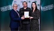 22 March 2023; Award winner Grzegorz Wiechec from Longford Smashers Volleyball Club, Longford, centre, alongside Councillor Mick Cahill, left, and Longford Sports Partnership Sports Coordinator Sarah Mulligan during the Volunteers in Sport Awards at The Crowne Plaza in Blanchardstown, Dublin. Photo by Sam Barnes/Sportsfile