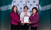 22 March 2023; Award winner Marie Thompson from Abbeyleix Hockey Club, Laois, centre, alongside Laois Sports Partnership Chief Operating Officer/Co-ordinator Caroline Myers and Abbeyleix Hockey Club Representative Ann Talbot during the Volunteers in Sport Awards at The Crowne Plaza in Blanchardstown, Dublin. Photo by Sam Barnes/Sportsfile