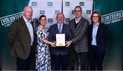 22 March 2023; Award winner Niall O’Sullivan from Clonmel Athletic Club, Tipperary, centre, alongside from left, Athletics Ireland Chief Executive Hamish Adams, Sport Co-ordinator at South Tipperary Sports Partnership Valerie Connolly, John Last, and Director of Participation for Athletics Ireland Rachel Ormrod during the Volunteers in Sport Awards at The Crowne Plaza in Blanchardstown, Dublin. Photo by Sam Barnes/Sportsfile