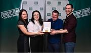 22 March 2023; Award winner John Jacob from Carlow Muay Thai, Carlow, with, from left, Egle Useckaite,  Carlow Sports Partnership Coordindator Deborah Foley, and Kevin Kavanagh during the Volunteers in Sport Awards at The Crowne Plaza in Blanchardstown, Dublin. Photo by Sam Barnes/Sportsfile