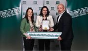 22 March 2023; Award winner Deirdre Maloney Reid from Moy Davitts GAA Club, Mayo, centre, alongside Ann Loftus and Head of Mayo Sports Partnership Charlie Lambert during the Volunteers in Sport Awards at The Crowne Plaza in Blanchardstown, Dublin. Photo by Sam Barnes/Sportsfile