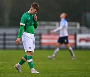 22 March 2023; Thomas Lonergan of Republic of Ireland after his side's defeat in the UEFA European Under-19 Championship Elite Round match between Republic of Ireland and Slovakia at Ferrycarrig Park in Wexford. Photo by Piaras Ó Mídheach/Sportsfile