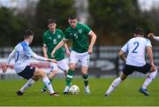 22 March 2023; Sean Grehan of Republic of Ireland in action against Mário Sauer of Slovakia during the UEFA European Under-19 Championship Elite Round match between Republic of Ireland and Slovakia at Ferrycarrig Park in Wexford. Photo by Piaras Ó Mídheach/Sportsfile