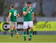 22 March 2023; Justin Ferizaj of Republic of Ireland reacts after Slovakia's first goal during the UEFA European Under-19 Championship Elite Round match between Republic of Ireland and Slovakia at Ferrycarrig Park in Wexford. Photo by Piaras Ó Mídheach/Sportsfile