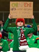 22 March 2023; A Republic of Ireland supporter before the international friendly match between Republic of Ireland and Latvia at Aviva Stadium in Dublin. Photo by Michael P Ryan/Sportsfile