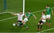 22 March 2023; Evan Ferguson of Republic of Ireland scores his side's second goal during the international friendly match between Republic of Ireland and Latvia at the Aviva Stadium in Dublin. Photo by Eóin Noonan/Sportsfile