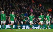 22 March 2023; Republic of Ireland, from left, Will Smallbone, Evan Ferguson, Jayson Molumby, Alan Browne and Dara O'Shea react after their side conceded a second goal during the international friendly match between Republic of Ireland and Latvia at the Aviva Stadium in Dublin. Photo by Seb Daly/Sportsfile