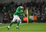 22 March 2023; Mikey Johnston of Republic of Ireland runs on for his Republic of Ireland debut during the international friendly match between Republic of Ireland and Latvia at Aviva Stadium in Dublin. Photo by Stephen McCarthy/Sportsfile