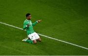 22 March 2023; Chiedozie Ogbene of Republic of Ireland celebrates after scoring his side's third goal during the international friendly match between Republic of Ireland and Latvia at Aviva Stadium in Dublin. Photo by Eóin Noonan/Sportsfile