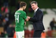 22 March 2023; Republic of Ireland manager Stephen Kenny and Jayson Molumby of Republic of Ireland after their side's victory in the international friendly match between Republic of Ireland and Latvia at Aviva Stadium in Dublin. Photo by Stephen McCarthy/Sportsfile