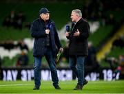 22 March 2023; RTE's Tony O'Donghue, left, and Ray Houghton before the international friendly match between Republic of Ireland and Latvia at Aviva Stadium in Dublin. Photo by Stephen McCarthy/Sportsfile