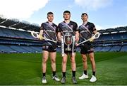 23 March 2023; In attendance during the ONEILLS.COM Under-20 All Ireland Hurling Championship Launch 2023 are, from left, Galway U20 Captain Adam Nolan, Kilkenny U20 hurler Paddy Langton and Limerick hurler Barry Nash at Croke Park in Dublin. Photo by Sam Barnes/Sportsfile