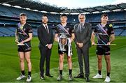 23 March 2023; In attendance during the ONEILLS.COM Under-20 All Ireland Hurling Championship Launch 2023 are, from left, Galway U20 Captain Adam Nolan, O’Neills Financial Controller James Towell, Kilkenny U20 hurler Paddy Langton Uachtarán Chumann Lúthchleas Gael Larry McCarthy and Limerick hurler Barry Nash at Croke Park in Dublin. Photo by Sam Barnes/Sportsfile
