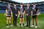 23 March 2023; In attendance during the ONEILLS.COM Under-20 All Ireland Hurling Championship Launch 2023 are, from left, Galway U20 Captain Adam Nolan, O’Neills Financial Controller James Towell, Kilkenny U20 hurler Paddy Langton Uachtarán Chumann Lúthchleas Gael Larry McCarthy and Limerick hurler Barry Nash at Croke Park in Dublin. Photo by Sam Barnes/Sportsfile