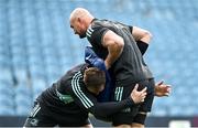 23 March 2023; Jason Jenkins, left, and Rhys Ruddock during a Leinster Rugby captain's run at the RDS Arena in Dublin. Photo by Harry Murphy/Sportsfile