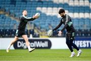 23 March 2023; Harry Byrne, right, and Ciarán Frawley during a Leinster Rugby captain's run at the RDS Arena in Dublin. Photo by Harry Murphy/Sportsfile